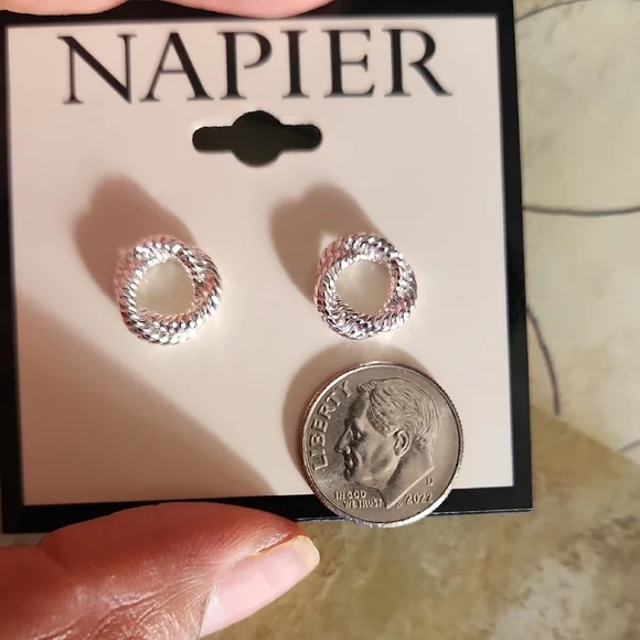 Napier Silver Braided Earrings - Picture 2 of 3
